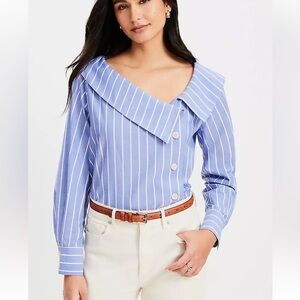 Loft stripe asymmetrical collared shirt Large NWT